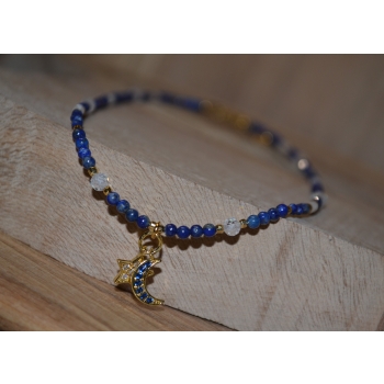 Naszyjnik z kamienieni lapis lazluli i kamienia księżycowego